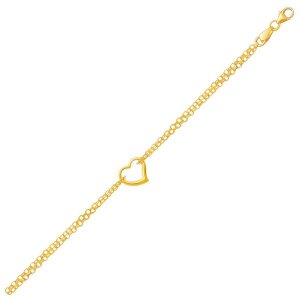 Unbranded 32306-10 10k Yellow Gold Double Rolo Chain Anklet With An Op