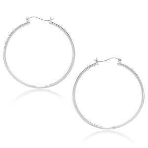 Unbranded 03246 10k White Gold Polished Hoop Earrings (40mm)