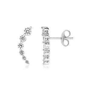 Unbranded 95296 Sterling Silver Floral Climber Earrings With Cubic Zir