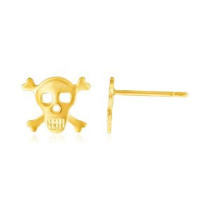 Unbranded 97684 14k Yellow Gold Skull And Crossbones Post Earrings