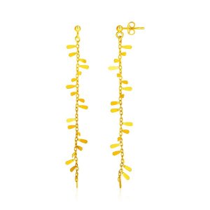 Unbranded 19430 14k Yellow Gold Long Leaf Motif And Chain Post Earring