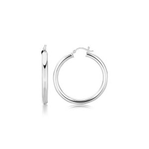 Unbranded 44650 Sterling Silver Thick Rhodium Plated Polished Hoop Sty