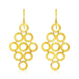 Unbranded 58809 14k Yellow Gold Earrings With Textured Open Circle Mot