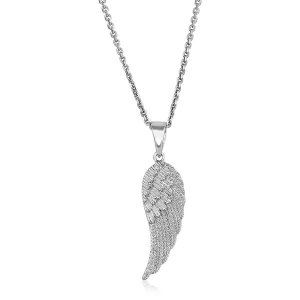 Unbranded 68895-18 Sterling Silver With Large Textured Angel Wing Pend