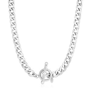 Unbranded 07385-18 Sterling Silver Polished Wide Link Toggle Necklace 