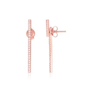 Unbranded 67636 Sterling Silver Rose Finish Bar Earrings With Cubic Zi