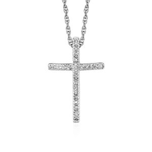 Unbranded 75487-18 Narrow Cross Pendant With Diamonds In Sterling Silv