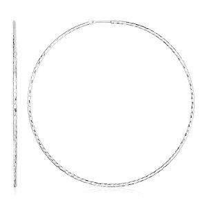 Unbranded 37683 Sterling Silver Large Textured Round Hoop Earrings