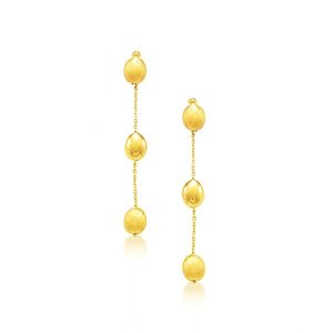 Unbranded 61644 14k Yellow Gold Textured And Shiny Pebble Dangling Ear