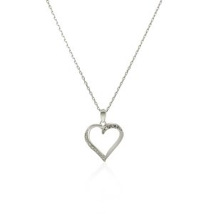 Unbranded 74590-18 Sterling Silver Twisted Open Heart Diamond Accented