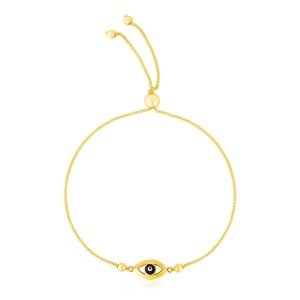 Unbranded 74177-9.25 14k Yellow Gold Adjustable Evil Eye Bracelet Size