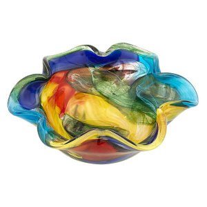 Homeroots.co 375788 85 Multicolor Art Glass Floppy Centerpiece Bowl