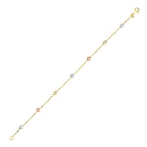 Unbranded 65003-7.5 14k Tri-color Gold Bracelet With Diamond Shape Fac