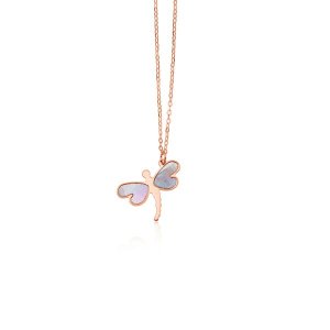 Unbranded 28603-18 14k Rose Gold Dragonfly Necklace With White Mother 