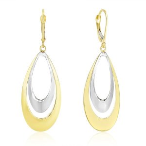 Unbranded 83344 14k Two-tone Gold Graduated Open Double Teardrop Earri