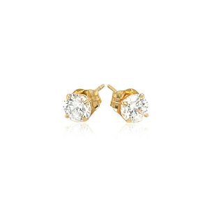 Unbranded 67275 14k Yellow Gold Stud Earrings With White Hue Faceted C