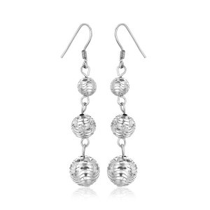 Unbranded 36724 Sterling Silver Layered Textured Ball Dangling Earring