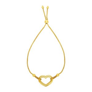 Unbranded 94736-9.25 Adjustable Bracelet With Shiny Open Heart In 14k 