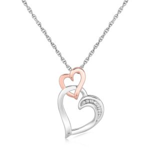 Unbranded 74729-18 Sterling Silver Cascading Dual Heart Diamond Accent