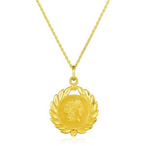 Unbranded 08830-18 14k Yellow Gold With Roman Coin Pendant Size: 18