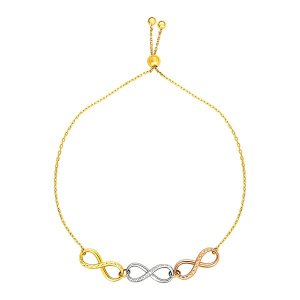 Unbranded 03542-9.25 Adjustable Bracelet With Infinity Symbols In 14k 