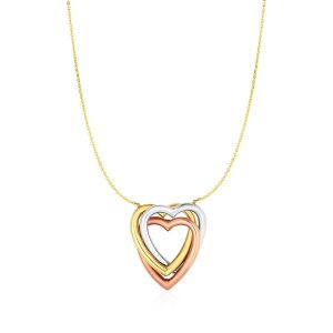 Unbranded 35053-17 Necklace With Heart Pendant In 10k Tri Color Gold S