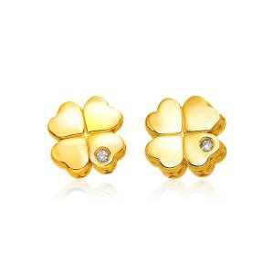 Unbranded 94766 14k Yellow Gold Polished Four Leaf Clover Earrings Wit