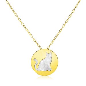 Unbranded 94496-16 14k Yellow Gold Necklace With Cat Symbol In Mother 