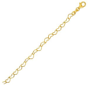 Unbranded 33505-7.5 14k Yellow Gold Open Heart Link Bracelet Size: 7.5