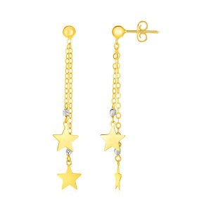 Unbranded 90664 14k Two Tone Gold Drop Earrings With Polished Stars