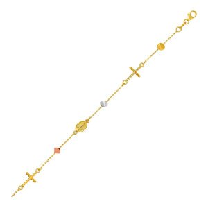 Unbranded 75636-7.5 14k Tri Color Gold Bracelet With Crosses Cubes And