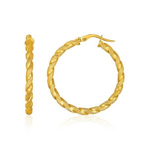 Unbranded 97054 14k Yellow Gold Rope Textured Hoop Earrings