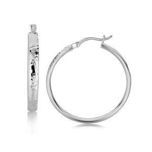 Unbranded 78943 Sterling Silver Hammered Style Hoop Earrings With Rhod