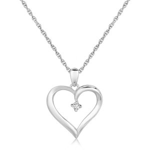 Unbranded 57007-18 Sterling Silver Diamond Embellished Open Heart Pend