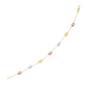 Unbranded 67026-7.25 14k Tri-color Gold Textured Pebble Stationed Brac