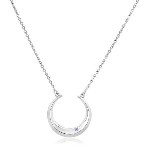 Unbranded 96704-18 Sterling Silver 18 Inch Moon Motif Necklace With Di