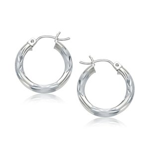 Unbranded 44749 14k White Gold Hoop Earrings With Diamond Cuts (15mm)