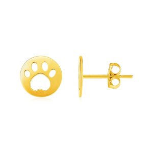 Unbranded 36662 14k Yellow Gold Post Earrings With Paw Prints