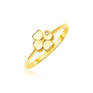 Unbranded 32649-7 14k Yellow Gold Polished Four Leaf Clover Ring With 