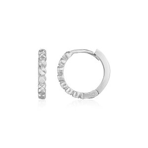 Unbranded 36787 14k White Gold Petite Textured Round Hoop Earrings