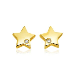 Unbranded 04645 14k Yellow Gold Polished Star Earrings With Diamonds