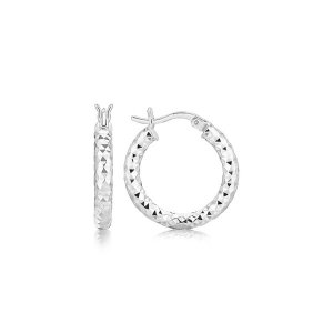 Unbranded 62426 Sterling Silver Polished Rhodium Plated Faceted Hoop S