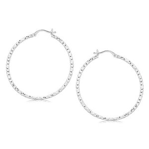 Unbranded 87451 Sterling Silver Rhodium Plated Large Faceted Style Hoo