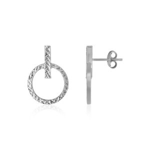 Unbranded 77746 14k White Gold Textured Circle And Bar Post Earrings