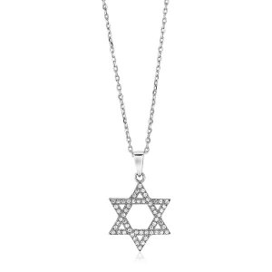 Unbranded 20356-18 Sterling Silver Star Of David Necklace With Cubic Z