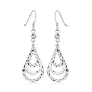 Unbranded 75665 Sterling Silver Textured Graduated Open Teardrop Dangl