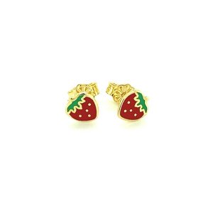 Unbranded 87238 14k Yellow Gold Enameled Strawberry Childrens Earrings