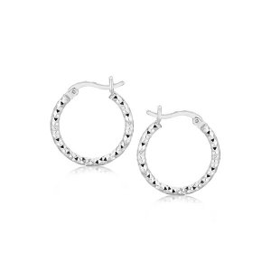 Unbranded 46649 Sterling Silver Faceted Design Hoop Earrings With Rhod