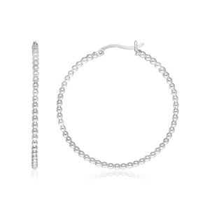 Unbranded 78636 Sterling Silver Round Hoop Earrings With Beaded Textur