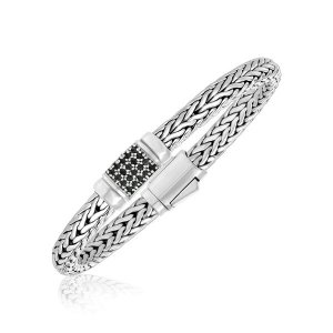 Unbranded 66810-7.5 Sterling Silver Weave Style Bracelet With Black Sa